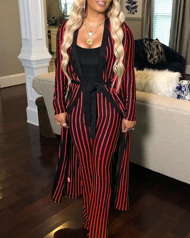 

Vertical Striped Coat and Pants Sets, Red