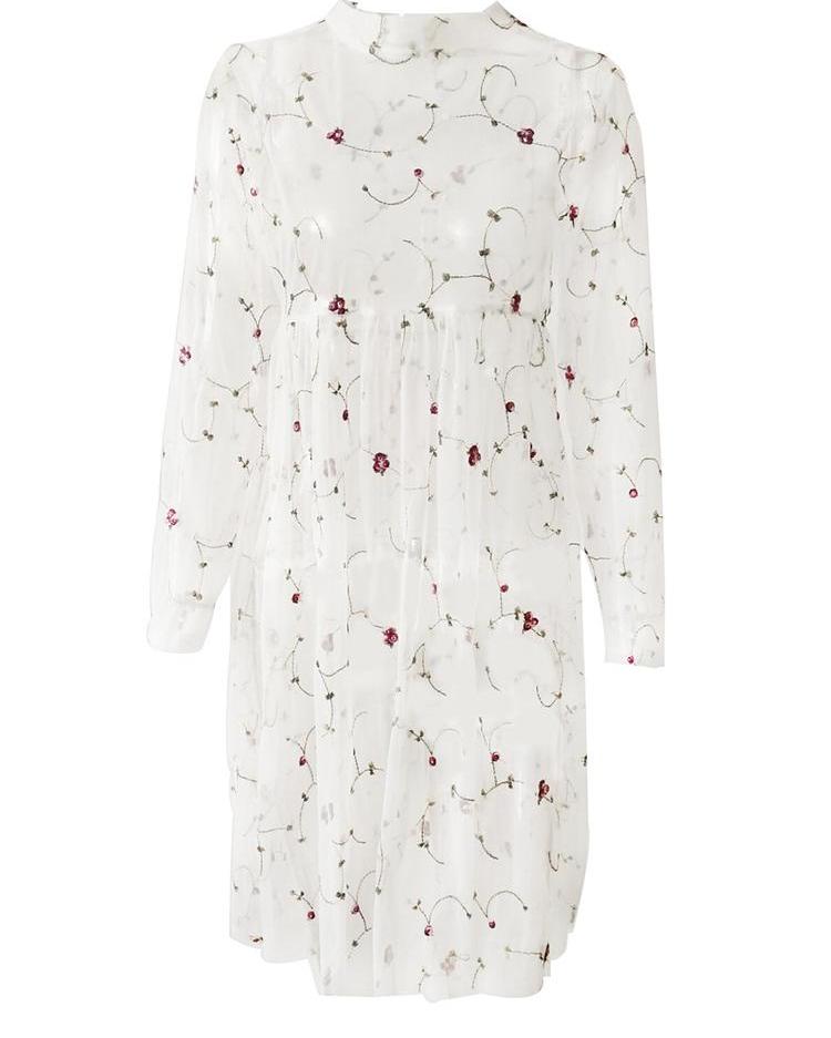 

Sheer Mesh Embroidered Cover Up Dress, White