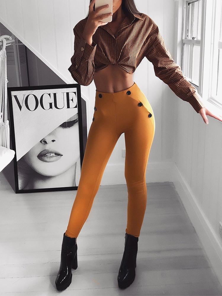 

High Waist Button Design Slinky Pants