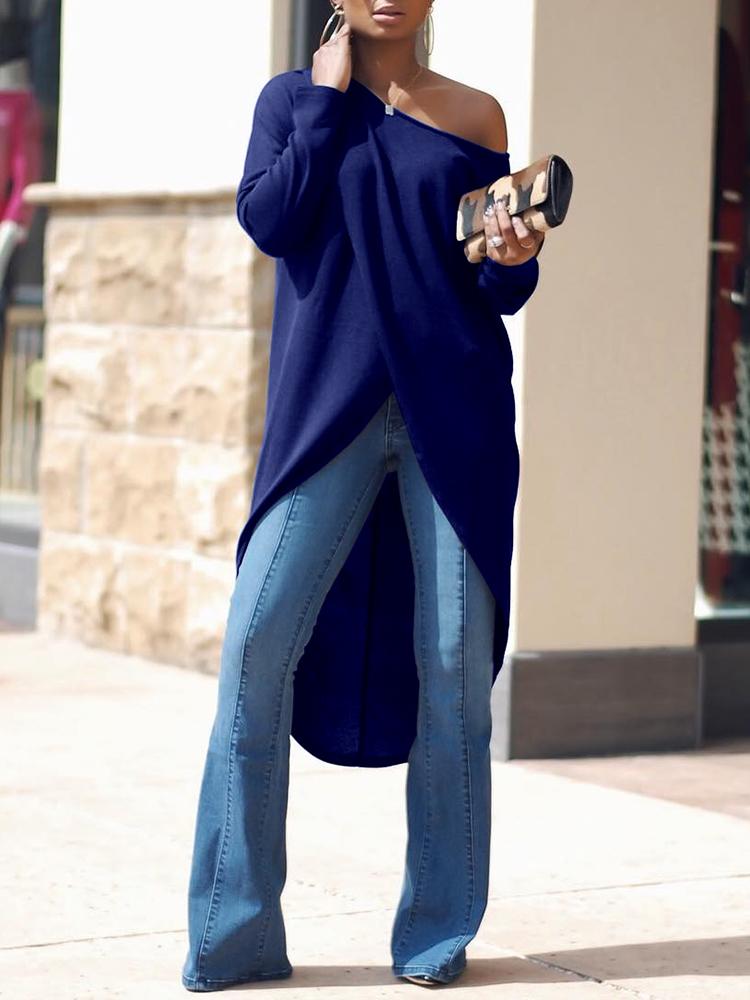 

Stylish Irregular Solid Color Women's Blouse