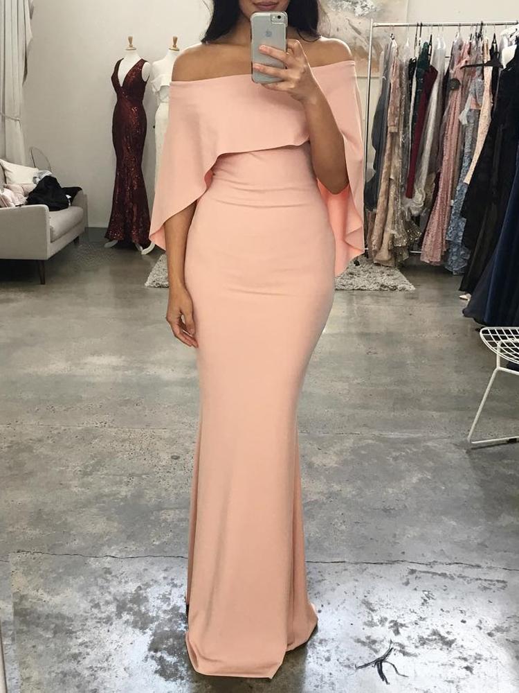 

Off Shoulder Cape Irregular Evening Dress, Pink