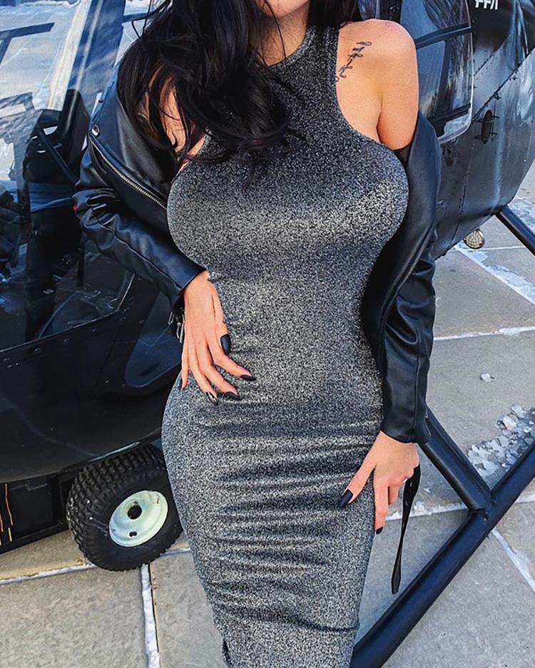 

Cut Out Shoulder Glitter Party Dress, Black