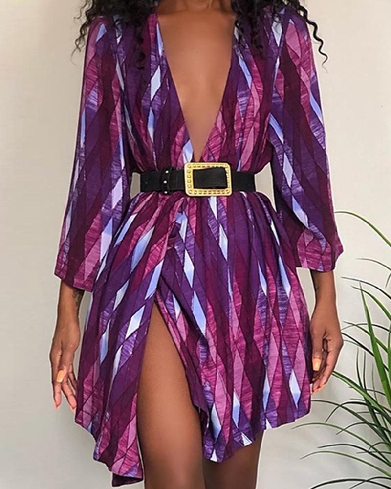 

Print Long Sleeve V Neck Dress