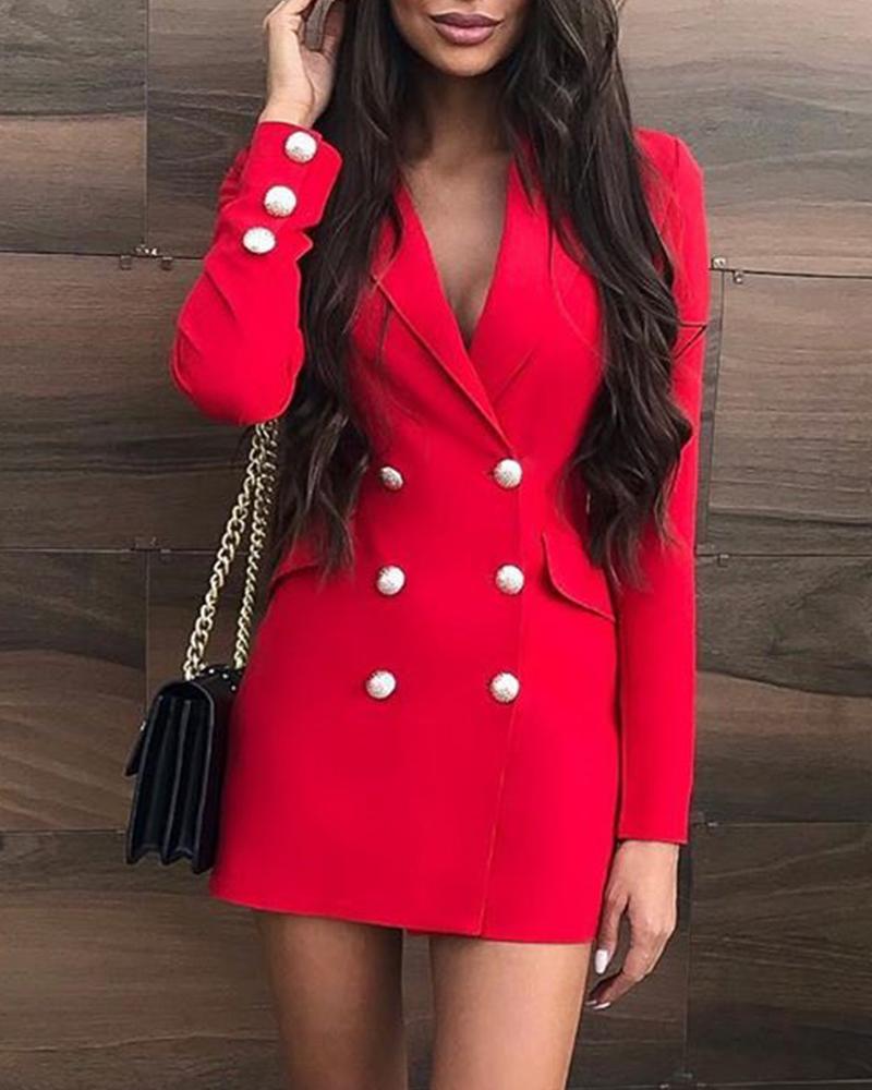 

Double Breasted Button Blazer Dress, Red