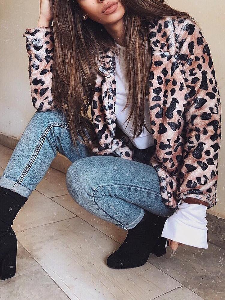 

Leopard Print Casual Faux Fur Coat