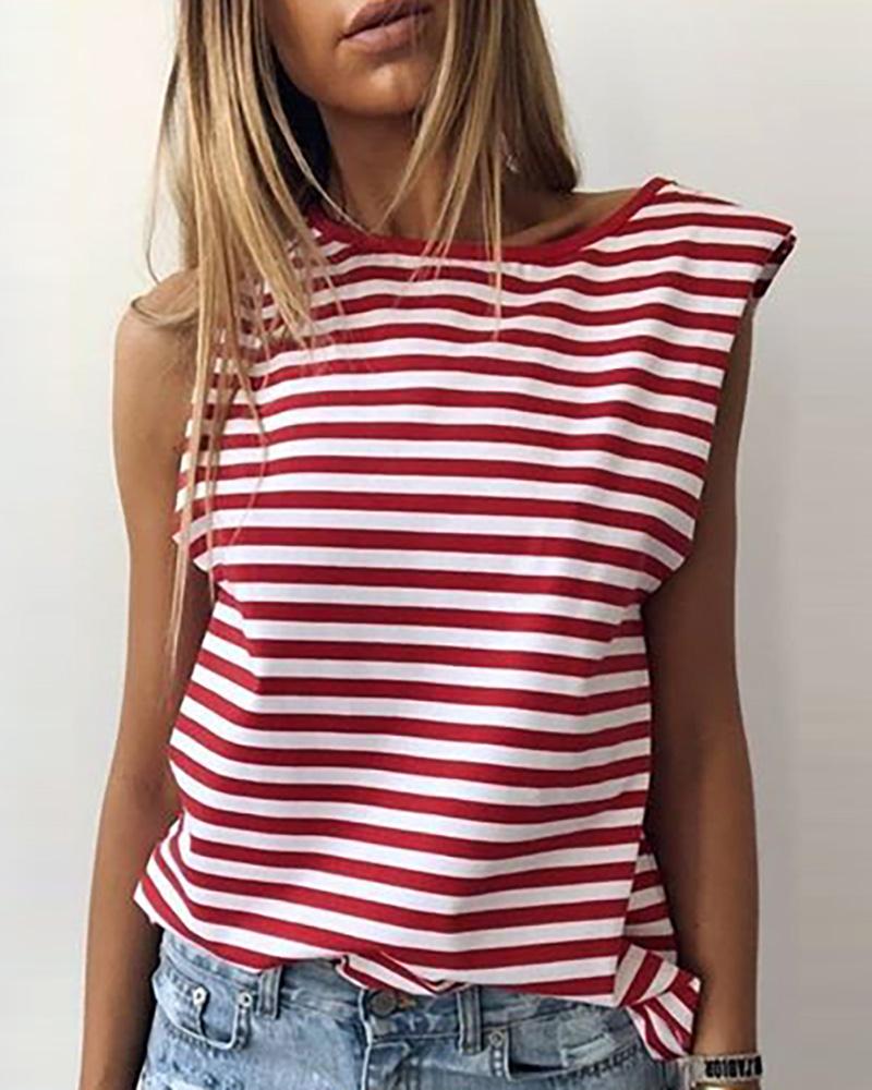 

Striped Sleeveless Casual Top, Red