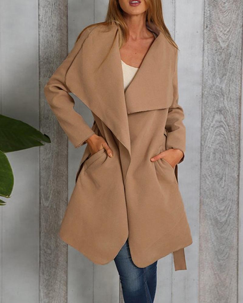 

Oversized Open-Front Pocketed Coat, Khaki