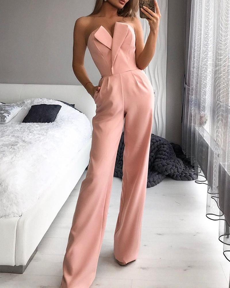 

V Cut Tube Jumpsuit, Pink