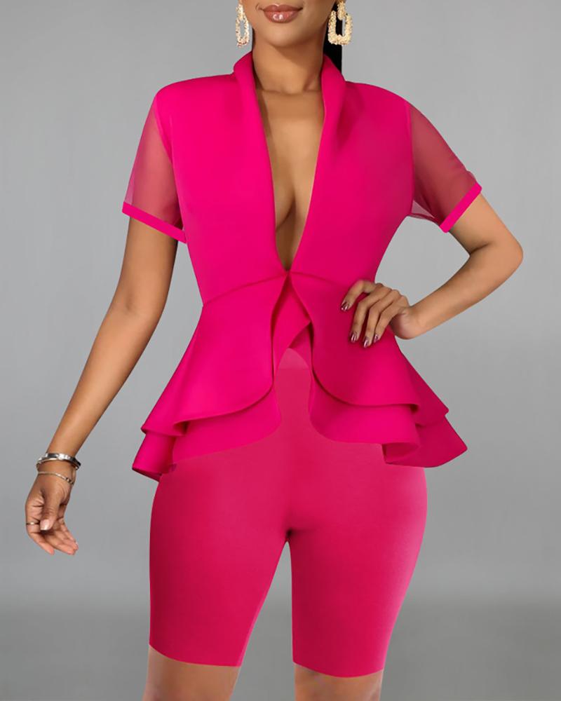 

Ruffles Peplum Top & Short Sets, Hot pink