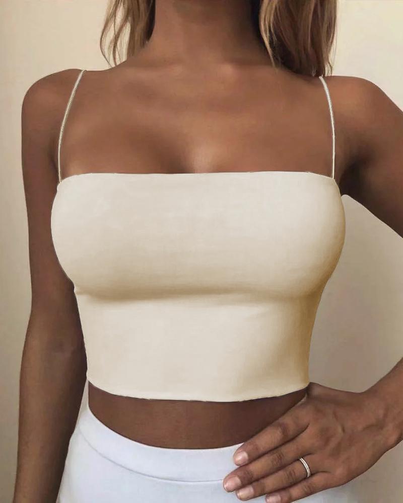 

Spaghetti Strap Casual Crop Top, Nude