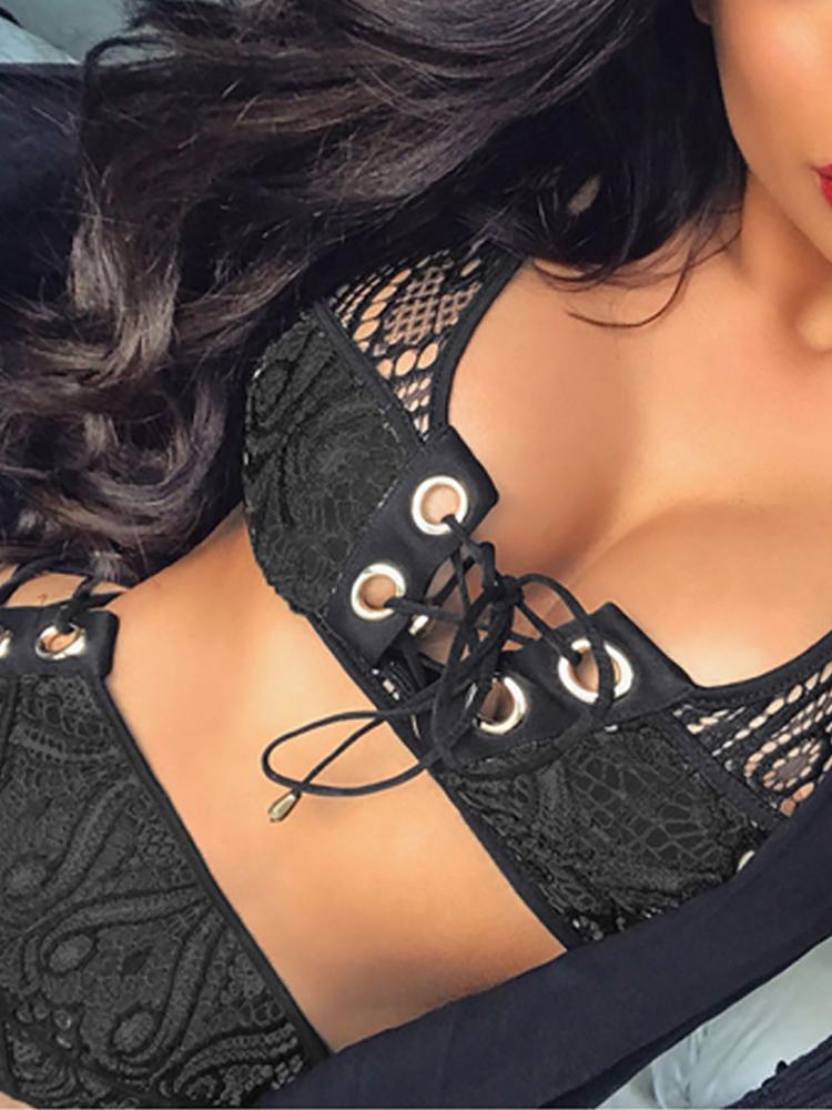 

Crochet Lace Crochet Lace-up Eyelet Bikini