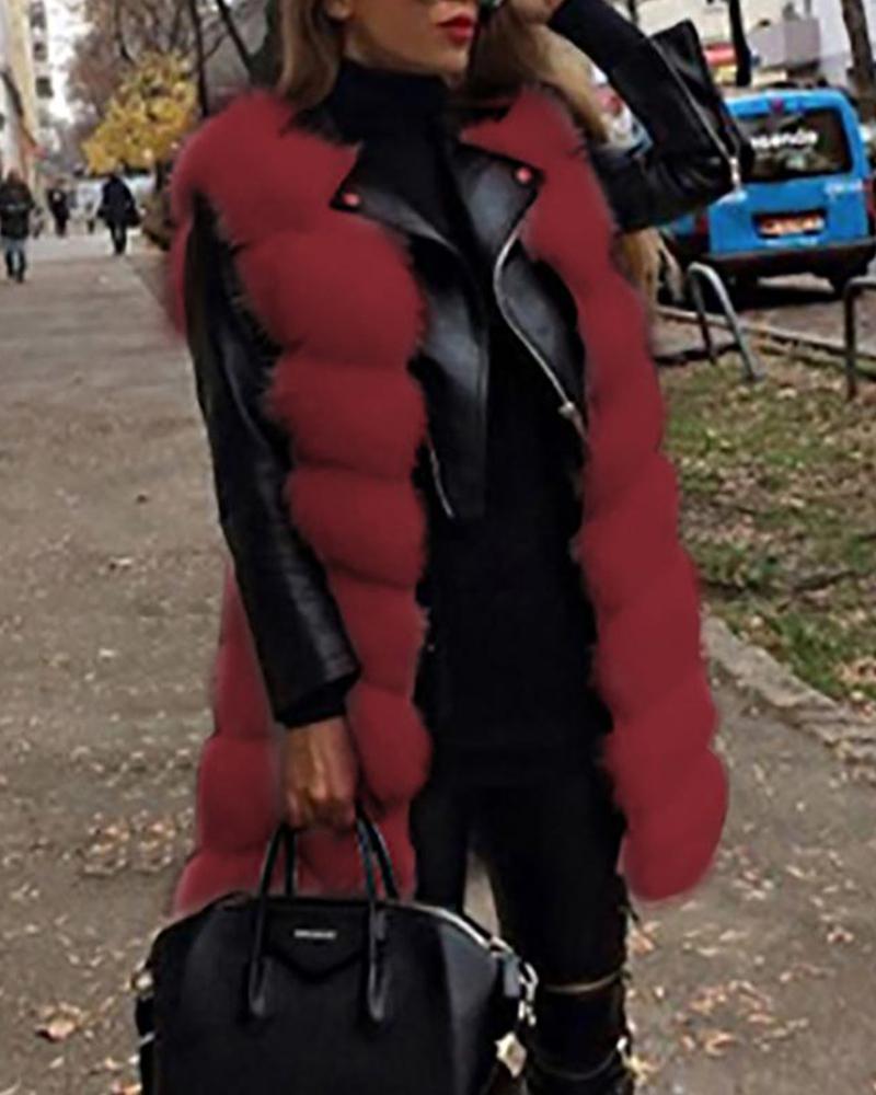 

Warm Sleeveless Fluffy Vest Coat, Wine red
