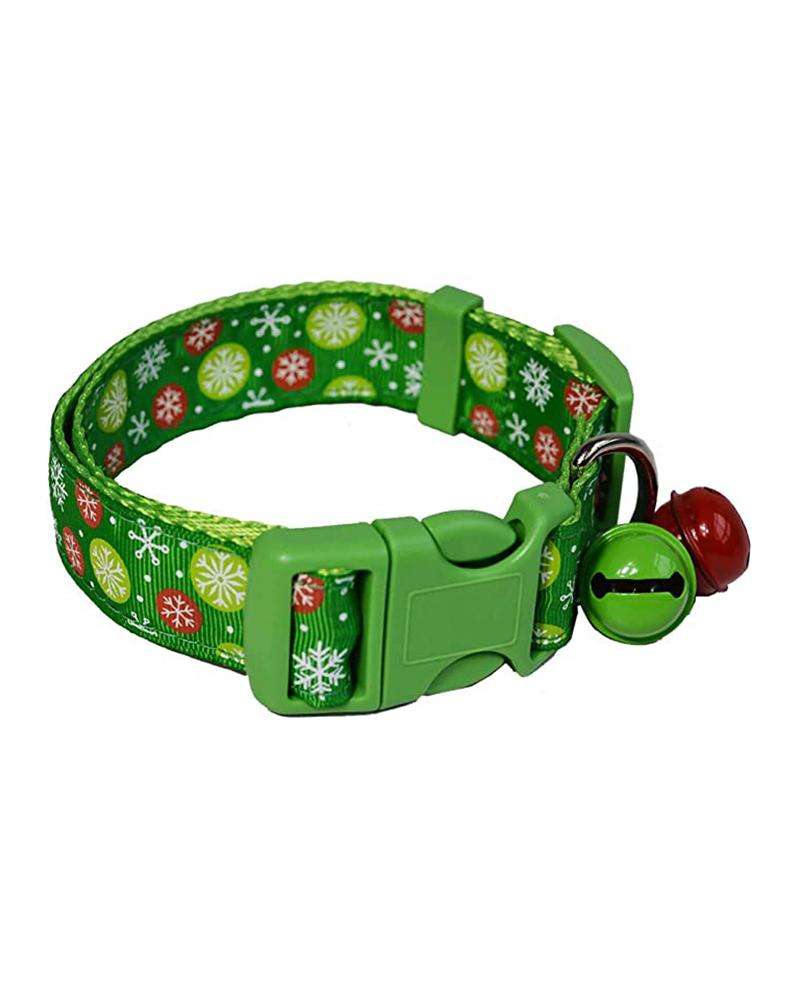 

Christmas Pattern Bell Decor Pet Collar, Green