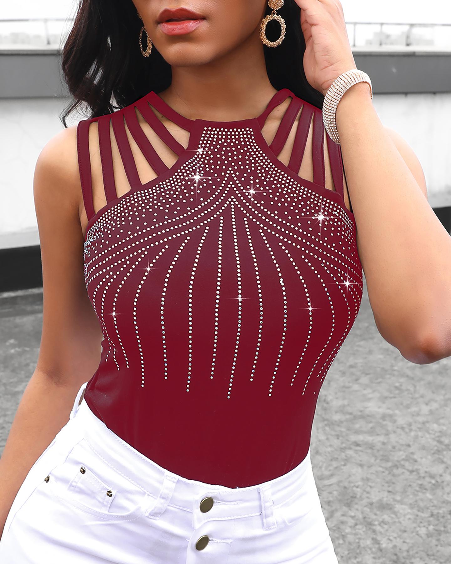 

Studded Detail Multi-Strap Sleeveless Top, Wine red