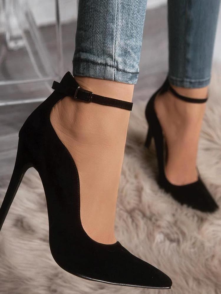 

Solid Color Buckle Bandage Pointed Toe Heels, Black