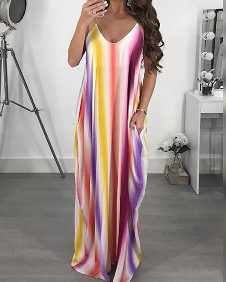 

Double V Colorful Pocket Design Maxi Dress, Pink