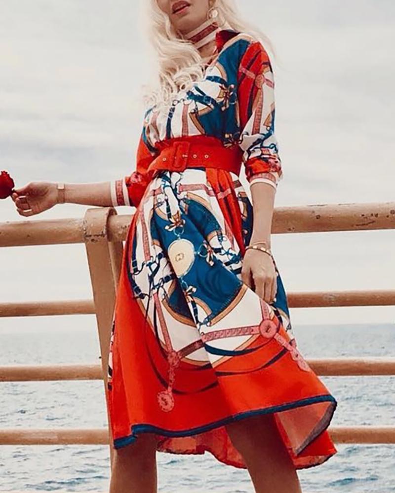 

Long Sleeve Scarf Print Casual Dress