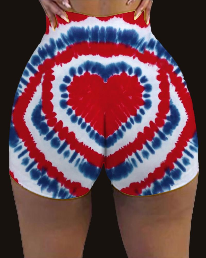

Letter /Heart / Cartoon / Tie Dye Print High Waist Shorts, Red