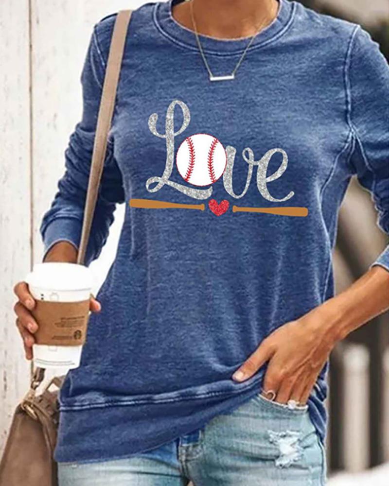 

Letter Print Long Sleeve Casual Tee, Style1