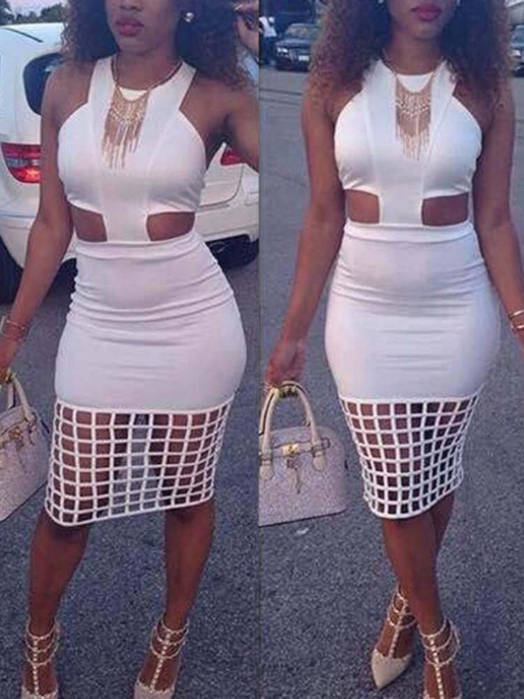 

Sexy Waist Cut Out Hollow Out Hem Bodycon Dress, White
