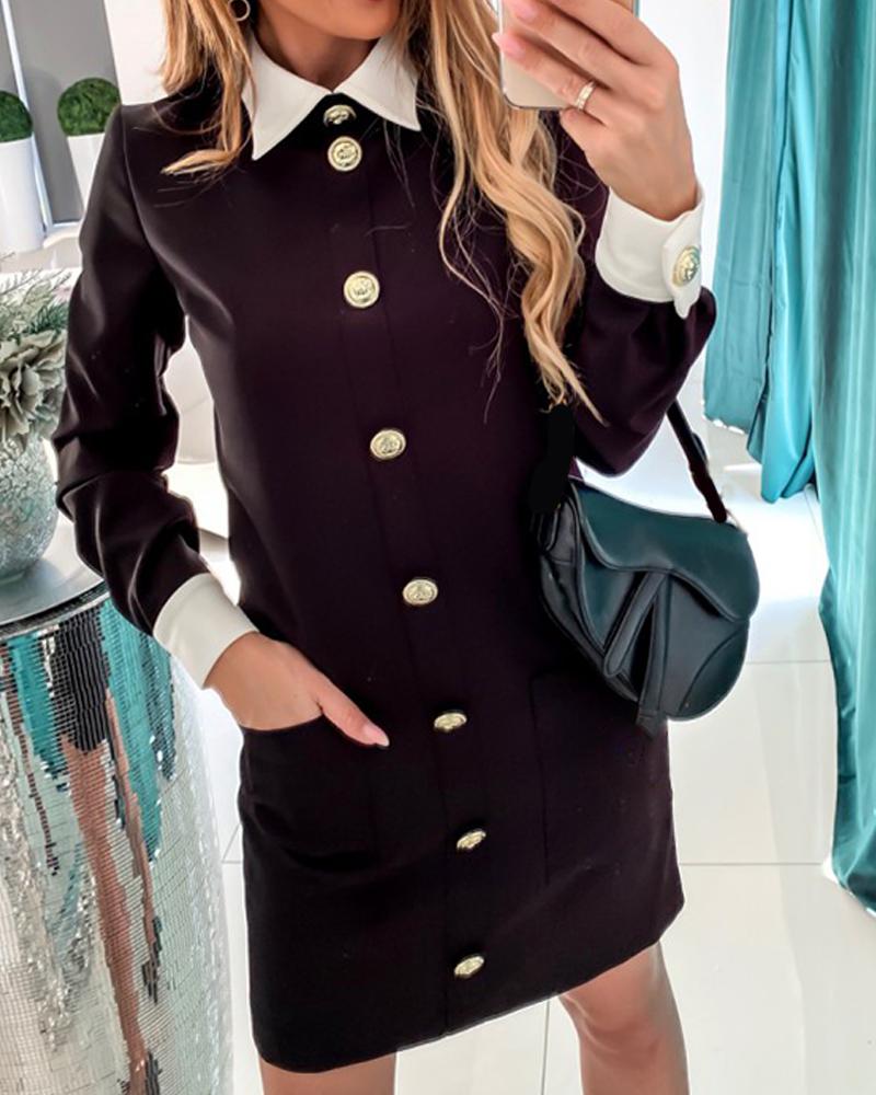 

Peter Pan Collar Button Front Dress, Black