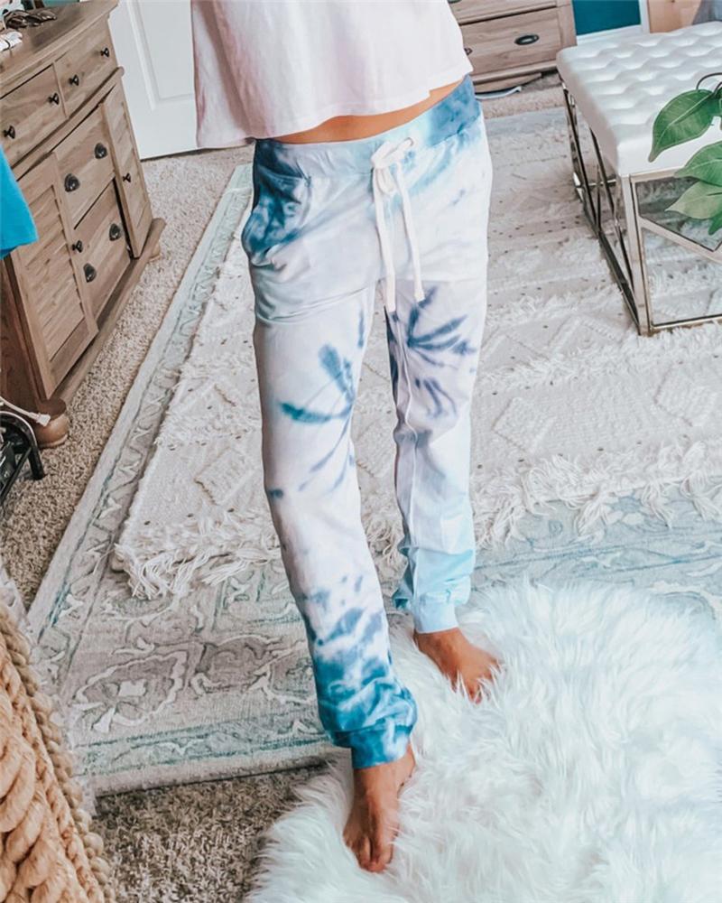 

Tie Dye Print Drawstring Casual Pants, Blue