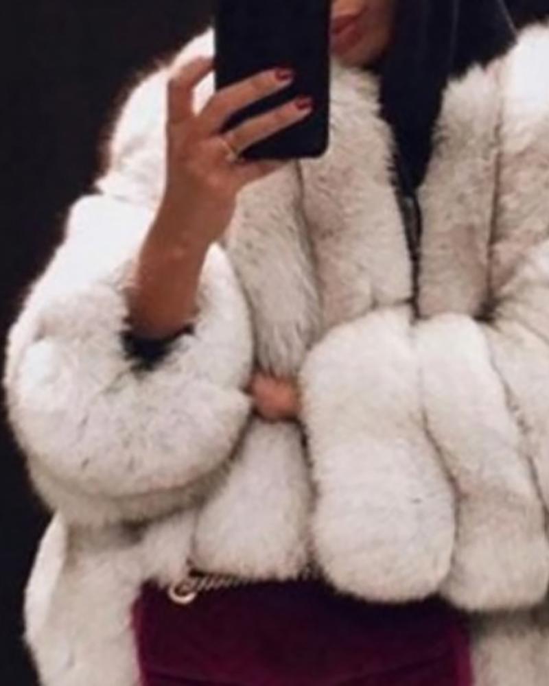 

Solid Faux Fur Longline Casual Coat, White