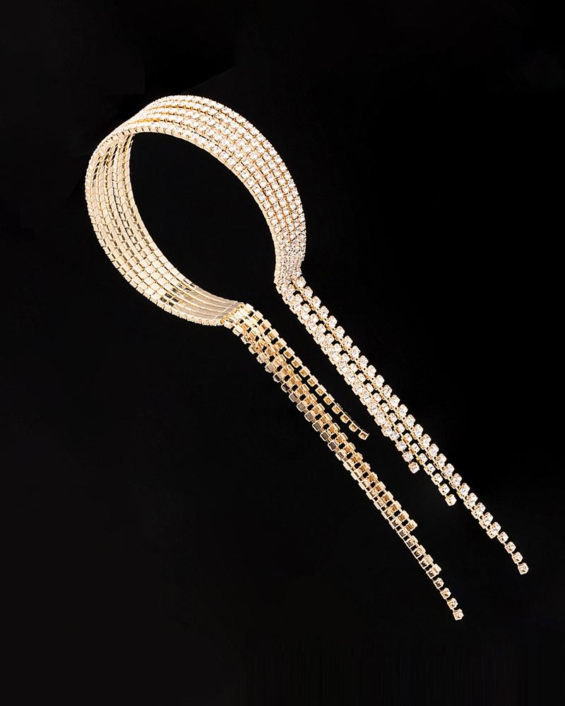 

Rhinestone Stretch Tassel Design Bracelet, Gold