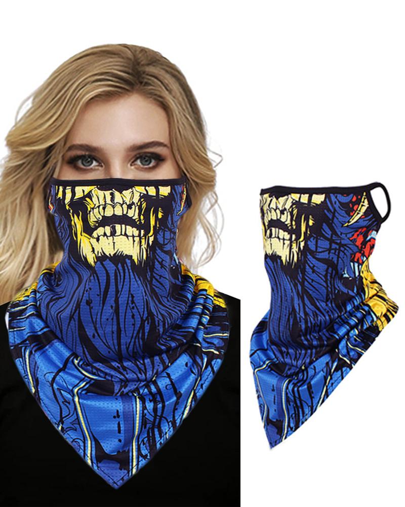 

Skull Print Face Cover Windproof Motorcycling Dust Outdoors, Blue