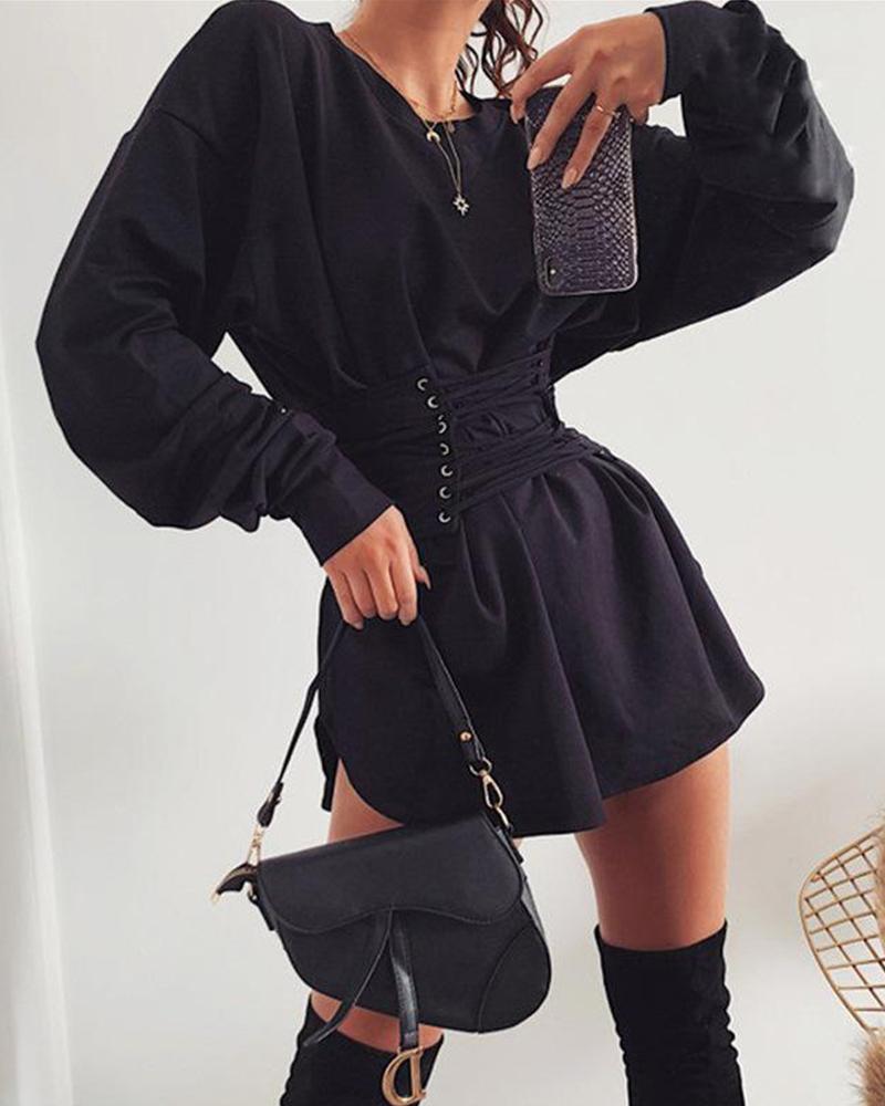 

Corset Tie Waist Mini Dress, Black