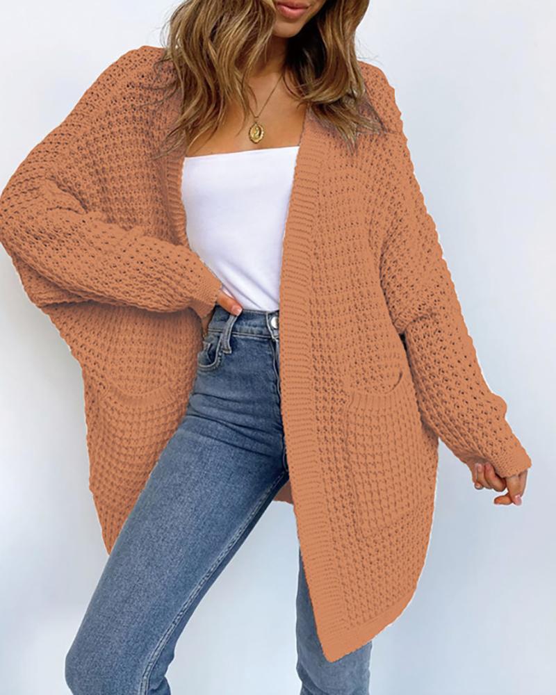 

Open Front Long Sleeve Knitting Cardigan, Brown