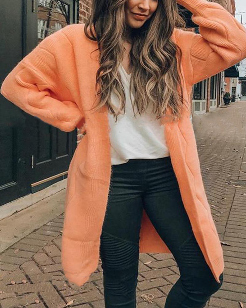 

Open Front Knit Casual Cardigan, Orange