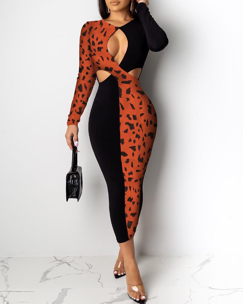 

Leopard Colorblock Cut Out Chest Dress