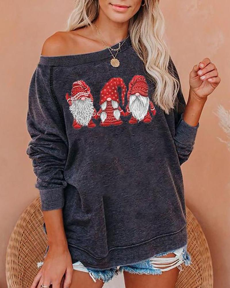 

Christmas Gnomes Svg Print Long Sleeve Top, Dark grey