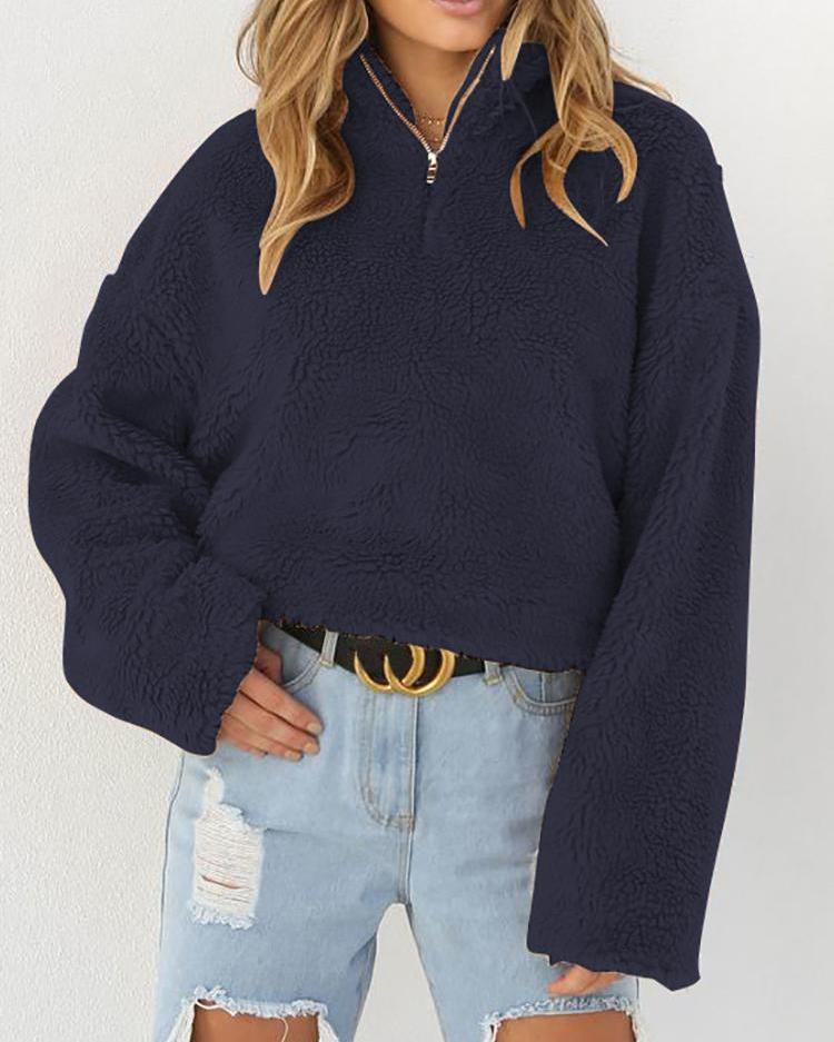 

Solid High Neck Teddy Sweatshirts, Blue