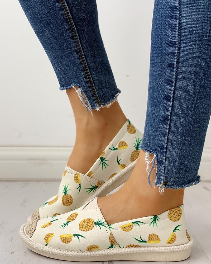 

Fruit Print Flat Casual Shoes, Yellow