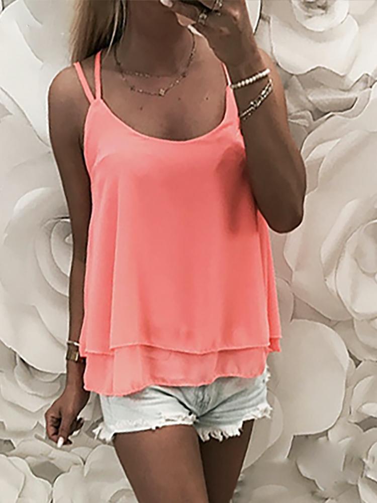

Solid Crisscross Bank Spaghetti Strap Top, Pink