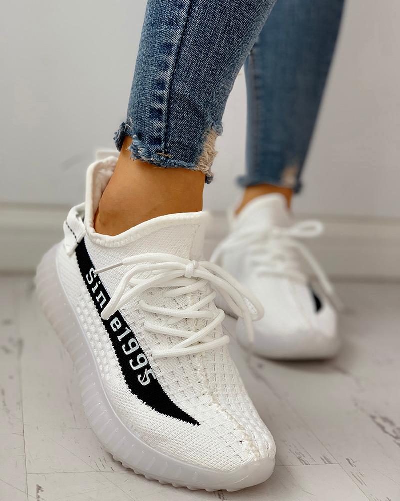 

Colorblock Breathable Lace-Up Casual Sneakers, White