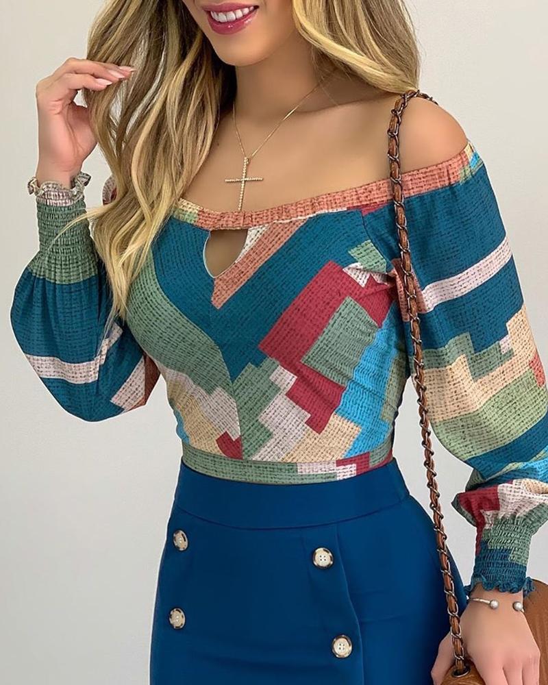

Off Shoulder Cutout Front Colorblock Top, Multicolor