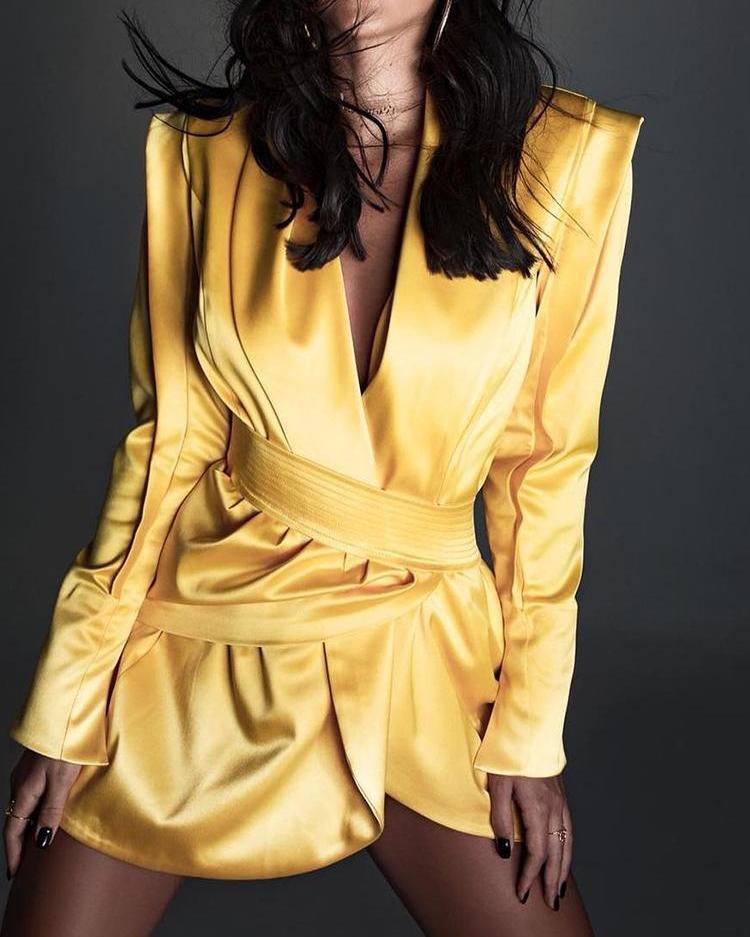 

Long Sleeve Surplice Wrap Blazer Dress
