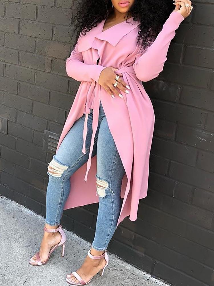 

Long Sleeve Drape Collar Wrap Coat, Pink