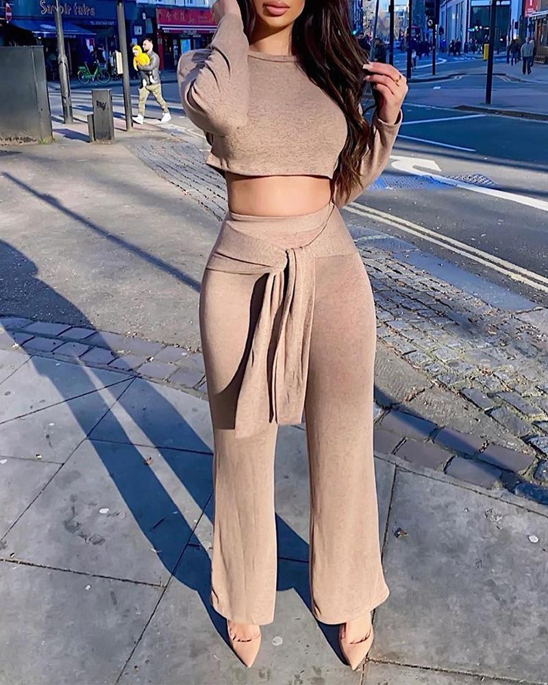 

Crop Top & High Rise Pants, Khaki
