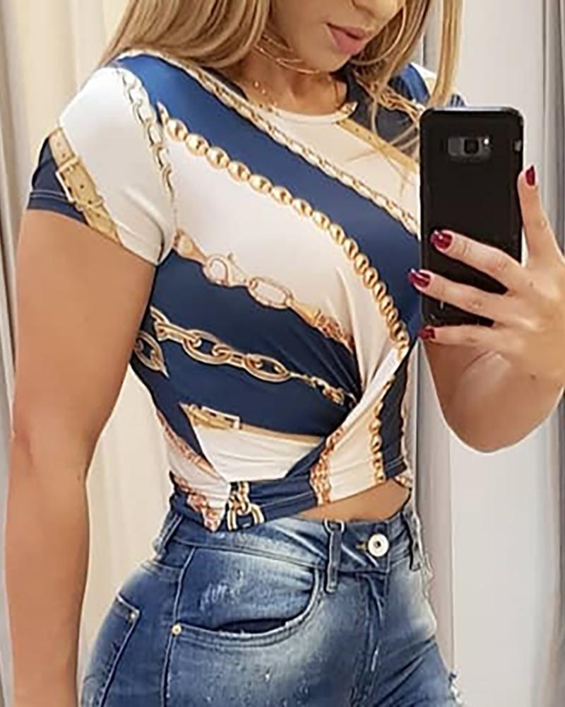 

Chains Print Scrunch Casual Top
