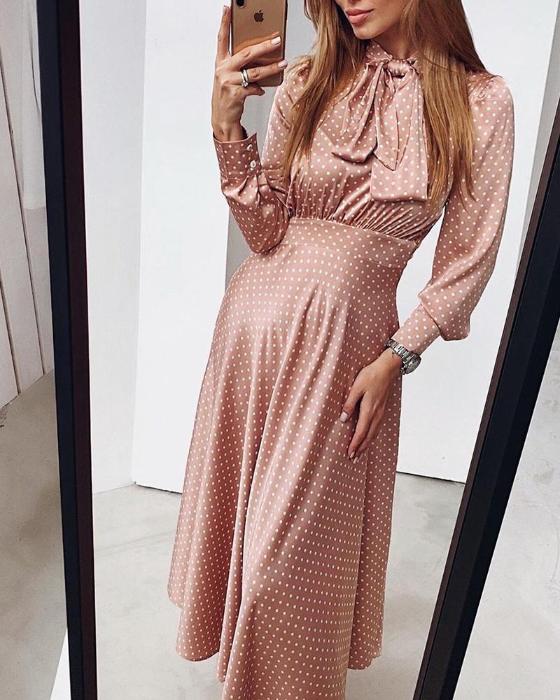 

Polka Dot Tie Neck Dress