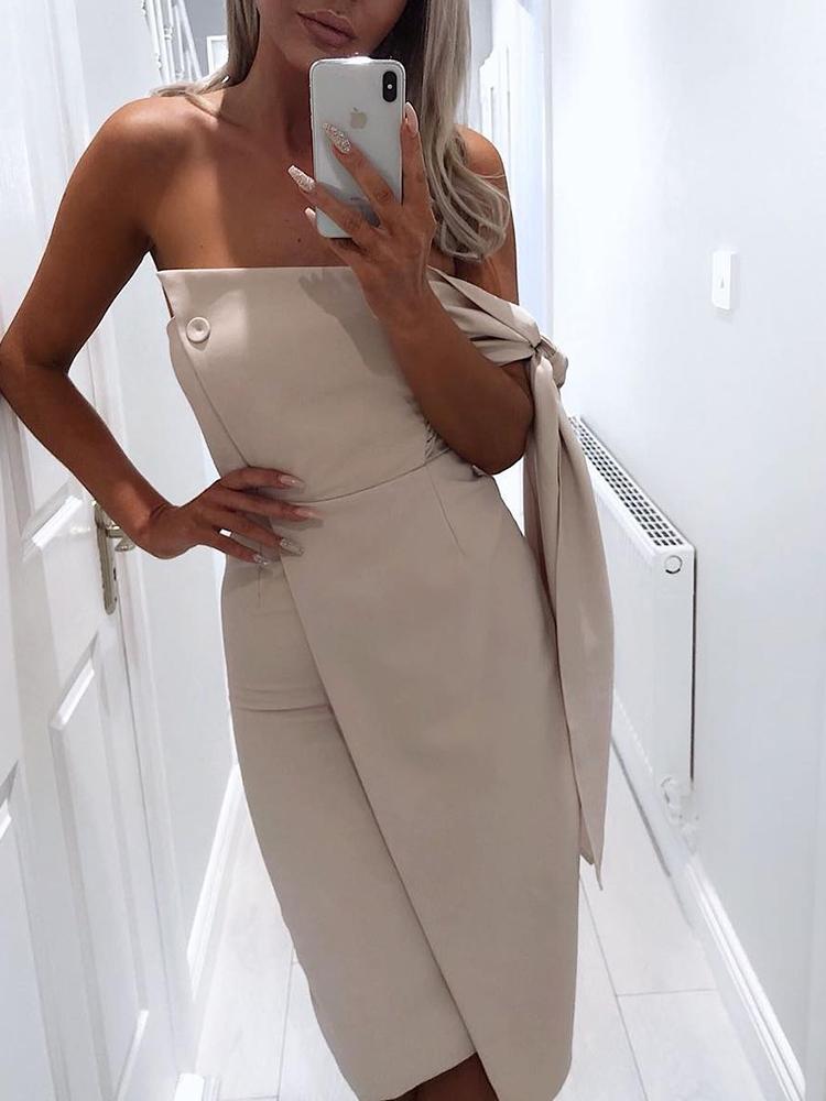 

Solid Tie Sleeve Button Irregular Dress