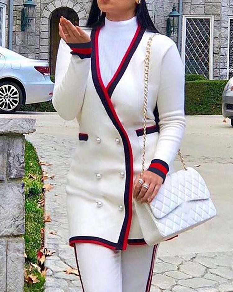 

Contrast Binding Button Detail Coat, White