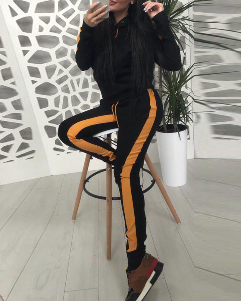 

Brief Colorblock Hoodies & Pants Sports Set, Black