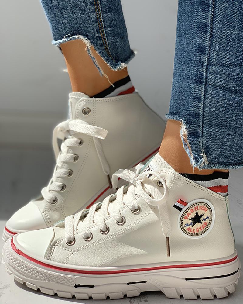 

Leather Lace-Up Casual Sneakers, White