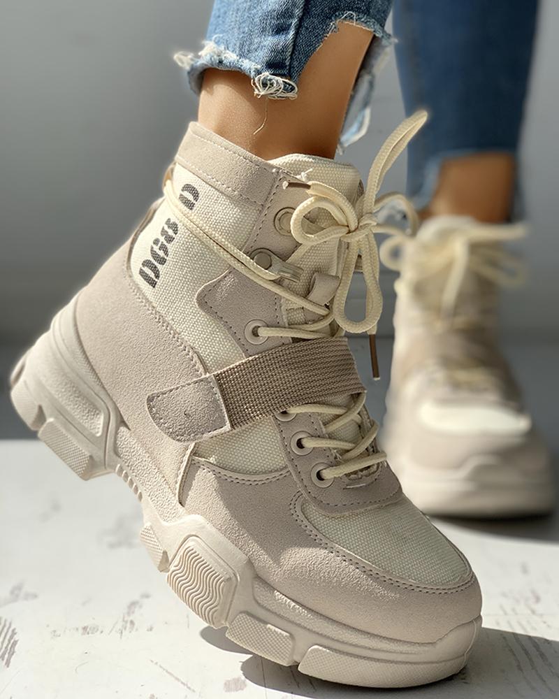 

Knitted Breathable Lace-Up Casual Boots, Beige