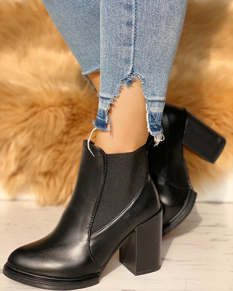 

Pointed Toe Chunky Heeled Boots, Black